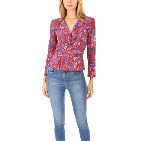 $398 IRO PARIS 100% Silk Red Purple Floral Print Blouse Top – Size EU 40/ USA 8 - Picture 5 of 14